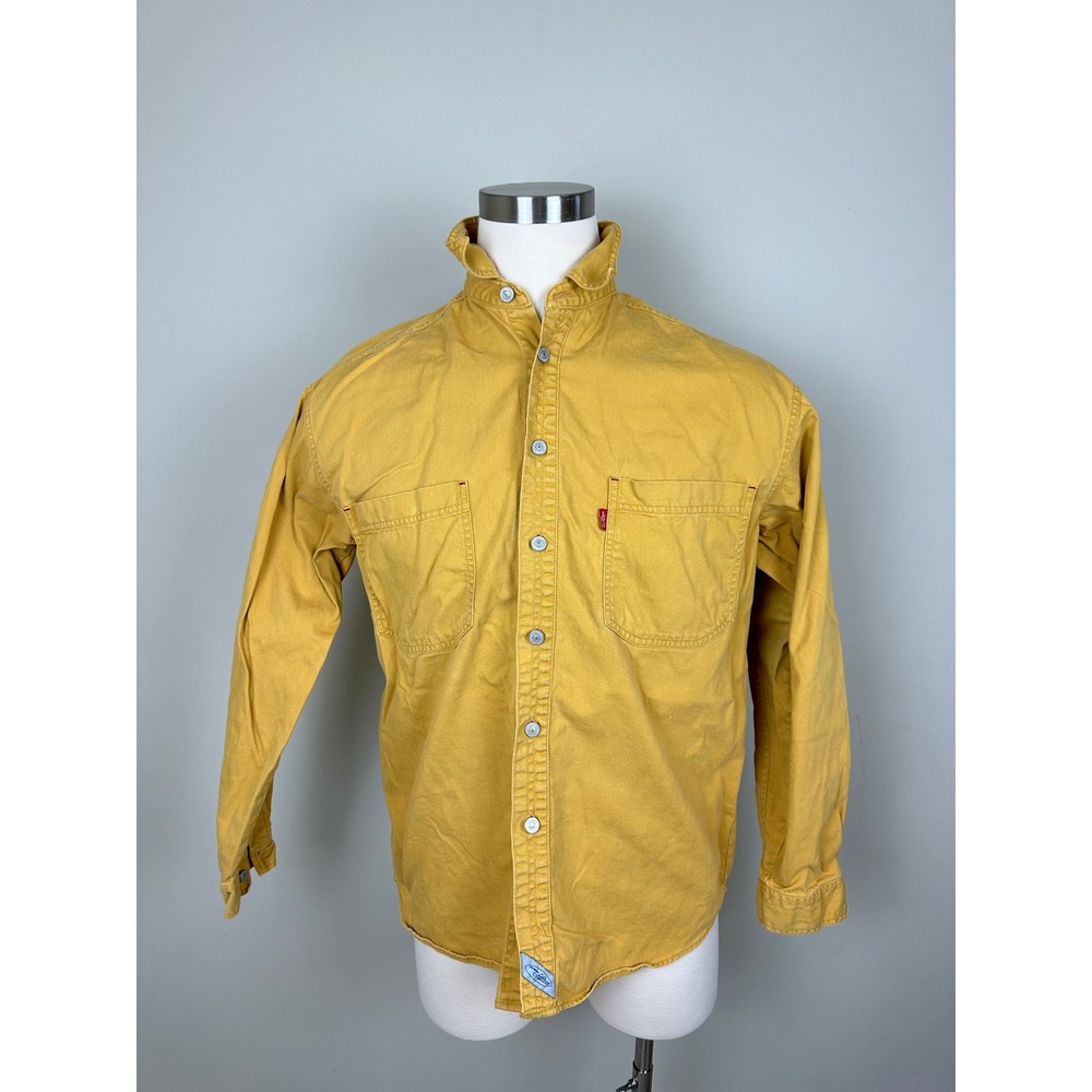 Vintage 90s 1994 Levi's Denim Shirt Metal Buttons Oversized Sz M Mustard‎ Yellow